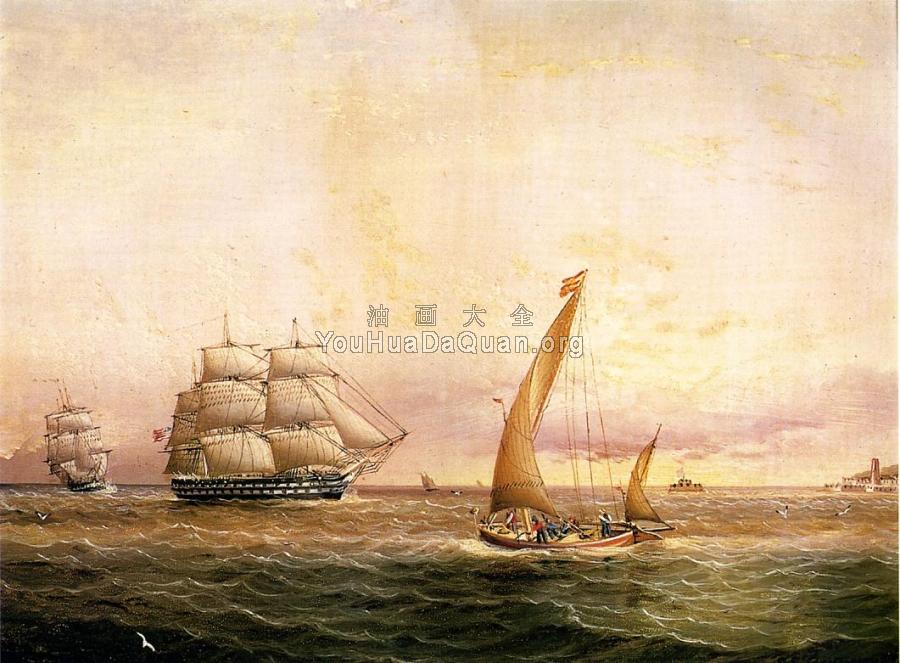 Two American Naval Vessels Entering Harbor - 詹姆斯·E·巴特斯沃思